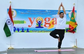 International Day of Yoga celebration in Grenada at the Quarantine Point on June 23, 2024.